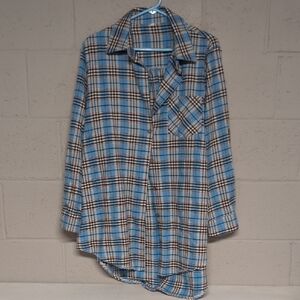 Women's Light Blue Plaid Flannel Button Down Tunic Size 2XL, NWOT, Cabincore